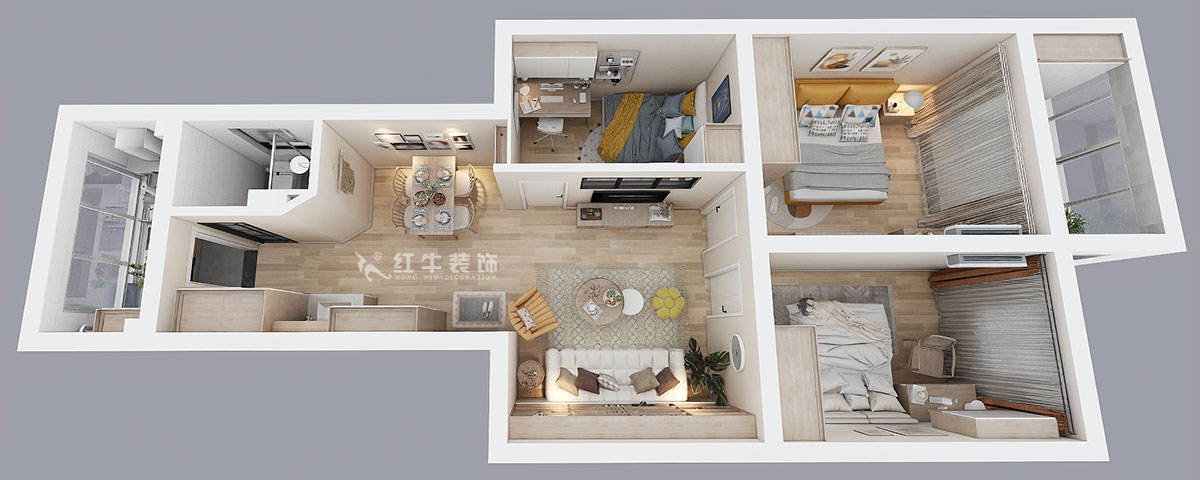 顧娟|郵政世紀花園27-301-78㎡-北歐風格|3室2廳1衛(wèi)|舊房裝修|定制家¥107000|全包12萬|00_04鳥瞰圖