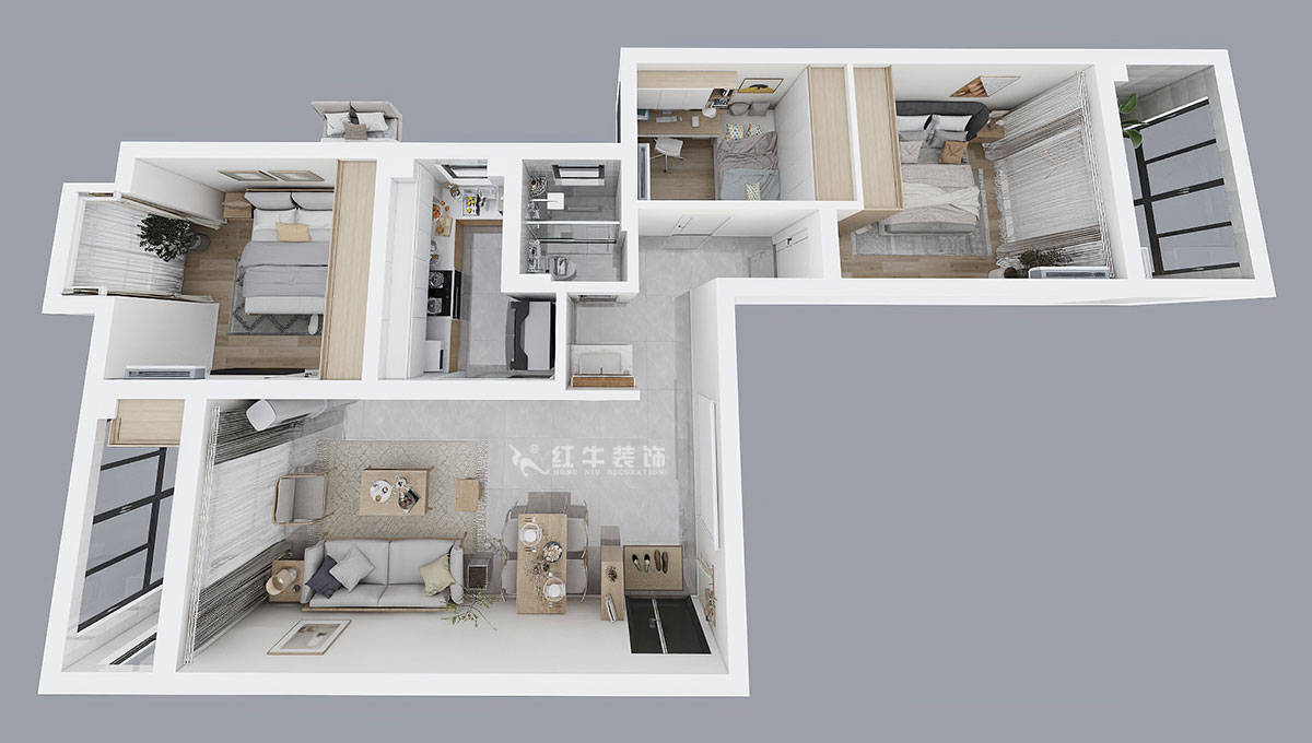 仇美蓉｜御道嘉庭1-1-801-90㎡-簡約風(fēng)格｜2室2廳1衛(wèi)｜新房裝修｜定制家￥112797｜全包11萬｜00_04鳥瞰圖