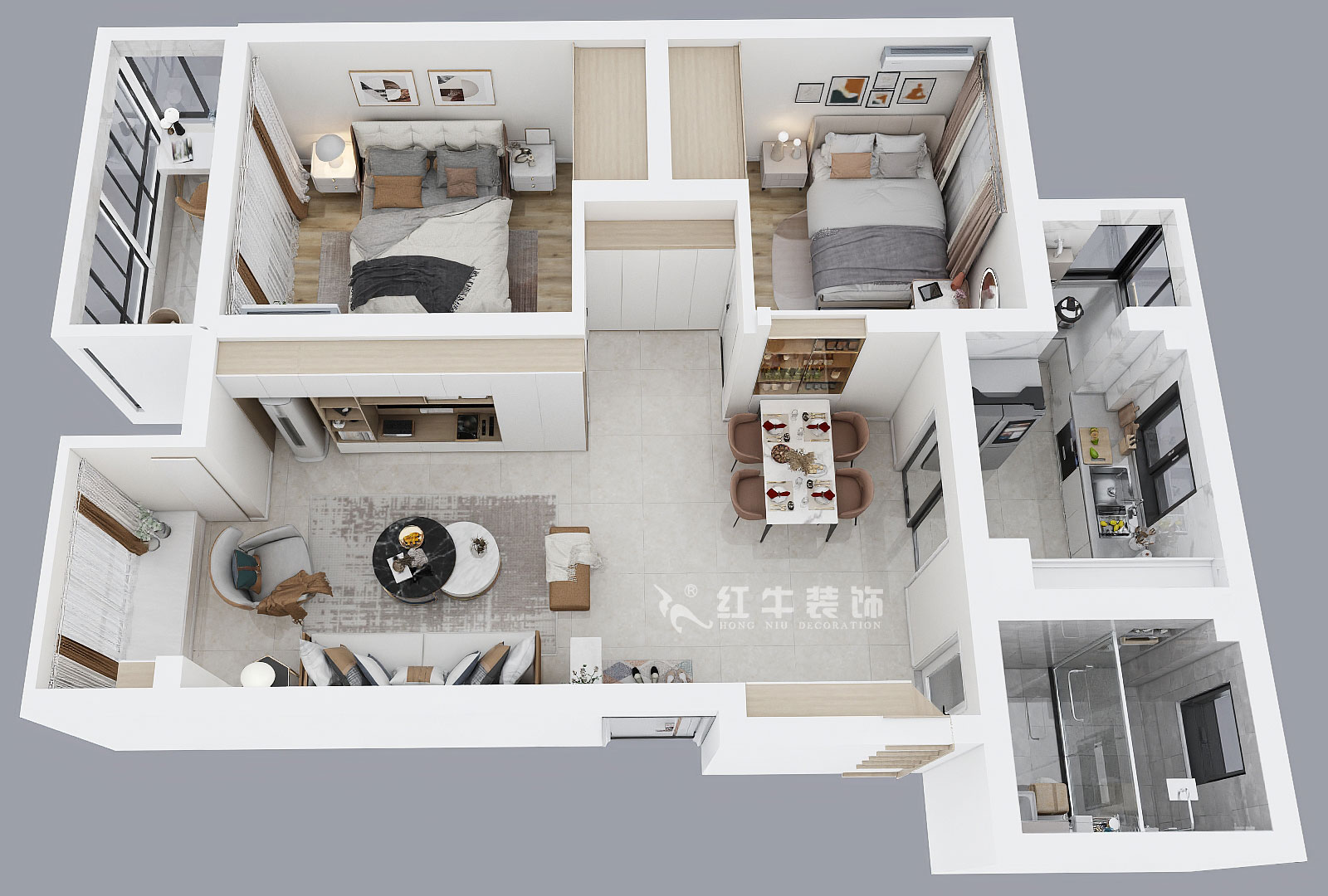 孟憲濤|幸福美地12-2-404-85㎡-簡約風格|2室2廳2衛(wèi)|老房裝修|定制家¥109000|全包12萬|00_04鳥瞰圖