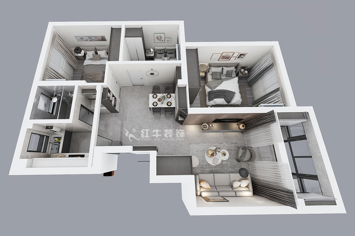 孟憲濤|盤城新居43-2-1103-90㎡-簡約風(fēng)格|3室2廳1衛(wèi)|新房裝修|定制家¥113156|全包12萬|00_04鳥瞰圖