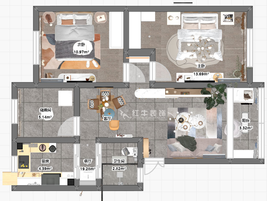 熊皓宇|四方新村二村1-2-403-75㎡-現(xiàn)代風(fēng)格|3室1廳1衛(wèi)|老房改造裝修|定制家¥114000|全包11萬(wàn)|00_03平面彩圖