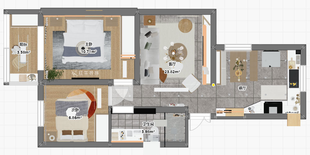 朱明琪|富康新村8-204-63㎡-北歐原木風(fēng)格|2室2廳1衛(wèi)|老房翻新|定制家¥112770|全包11萬(wàn)|00_03平面彩圖