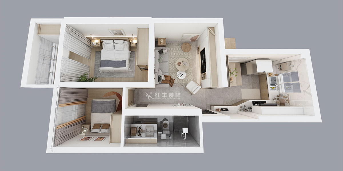 朱明琪|富康新村8-204-63㎡-北歐原木風(fēng)格|2室2廳1衛(wèi)|老房翻新|定制家¥112770|全包11萬(wàn)|00_04鳥瞰圖