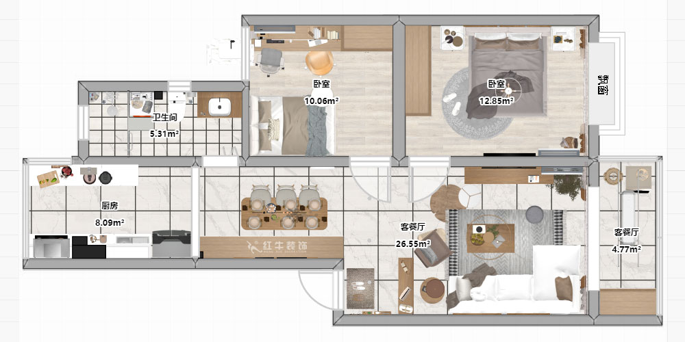 朱彥|廣廈嘉苑9-2-203-85㎡-簡(jiǎn)約風(fēng)格|2室2廳1衛(wèi)|老房翻新|定制家¥120900|全包12萬(wàn)|00_03平面彩圖
