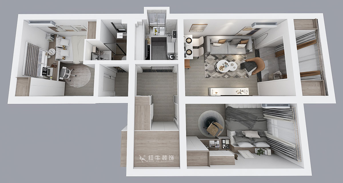 孟憲濤|張府園小區(qū)20號(hào)202室-70㎡-簡(jiǎn)約風(fēng)格|2室1廳1衛(wèi)|老房裝修|定制家¥95000|全包12萬|00_04鳥瞰圖