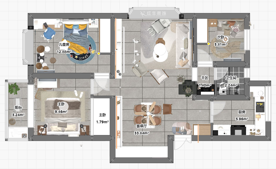 魏明花|東寶花園12-402-96㎡-現(xiàn)代簡約風(fēng)格|3室2廳1衛(wèi)|二手房裝修|定制家¥161200|全包12