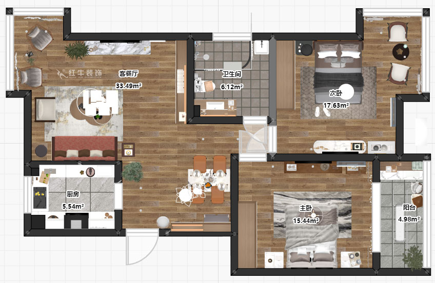 朱彥|天潤(rùn)城3街區(qū)28-1-301-95㎡-現(xiàn)代風(fēng)格|2室2廳1衛(wèi)|老房裝修|定制家¥161200|全包12萬(wàn)|00_03平面彩圖