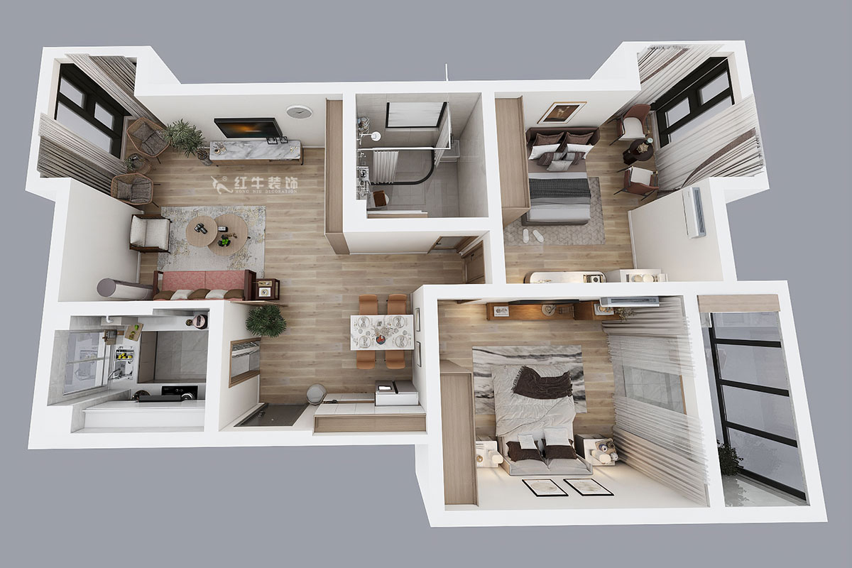 朱彥|天潤(rùn)城3街區(qū)28-1-301-95㎡-現(xiàn)代風(fēng)格|2室2廳1衛(wèi)|老房裝修|定制家¥161200|全包12萬(wàn)|00_04鳥瞰圖