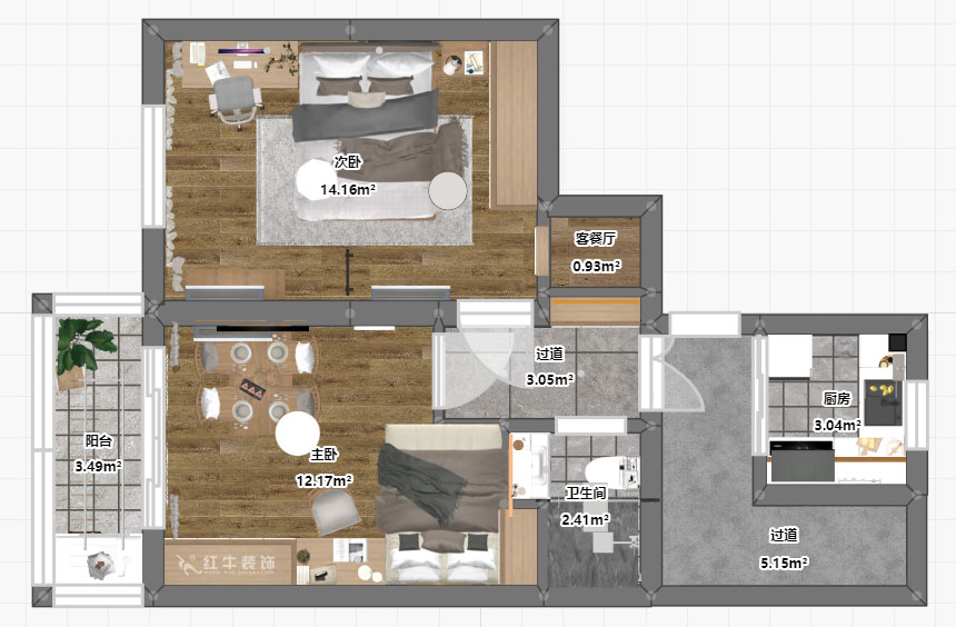 賈庭|木匠營123號605室-50㎡-現(xiàn)代風格|2室0廳1廚1衛(wèi)|老房裝修|定制家¥83400|全包8