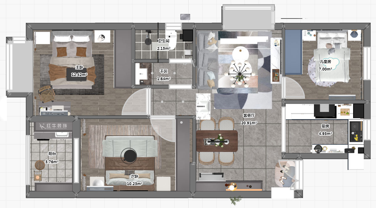 朱彥|花港鴻福城翠城園3-406-87㎡-現(xiàn)代風(fēng)格|2室2廳1衛(wèi)|新房裝修|定制家¥92400|全包9