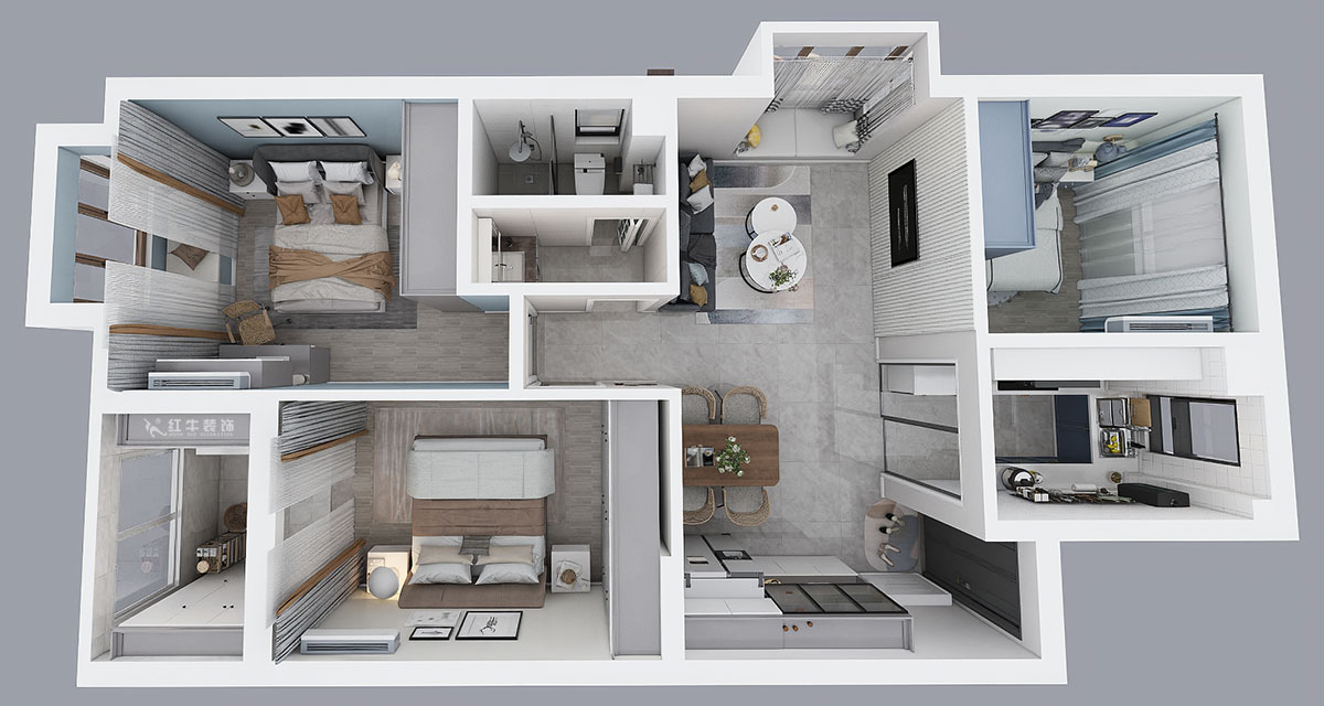 朱彥|花港鴻福城翠城園3-406-87㎡-現(xiàn)代風(fēng)格|2室2廳1衛(wèi)|新房裝修|定制家¥92400|全包9