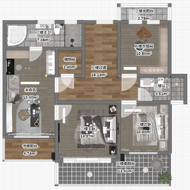 劉小勇|酈湖美墅90-102-190㎡-現(xiàn)代風(fēng)格|4室2廳3衛(wèi)|新房裝修|定制家¥288000|全包33萬|00_06二樓平面彩圖