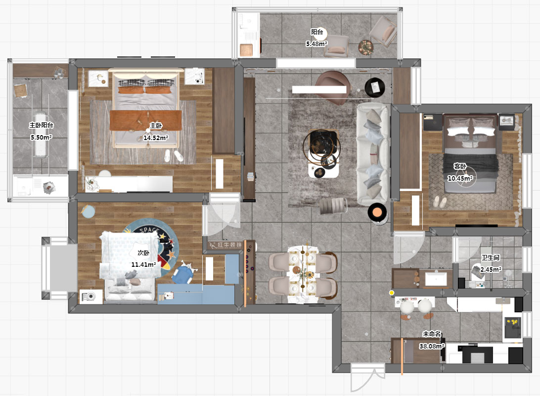孟憲濤|七彩星城2-2406-120㎡-簡(jiǎn)約風(fēng)格|3室1廳1衛(wèi)|老房裝修|定制家¥160000|全包16萬(wàn)|00_03平面彩圖