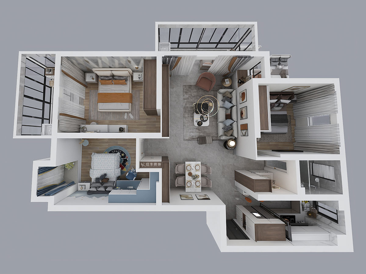 孟憲濤|七彩星城2-2406-120㎡-簡(jiǎn)約風(fēng)格|3室1廳1衛(wèi)|老房裝修|定制家¥160000|全包16萬(wàn)|00_04鳥(niǎo)瞰圖