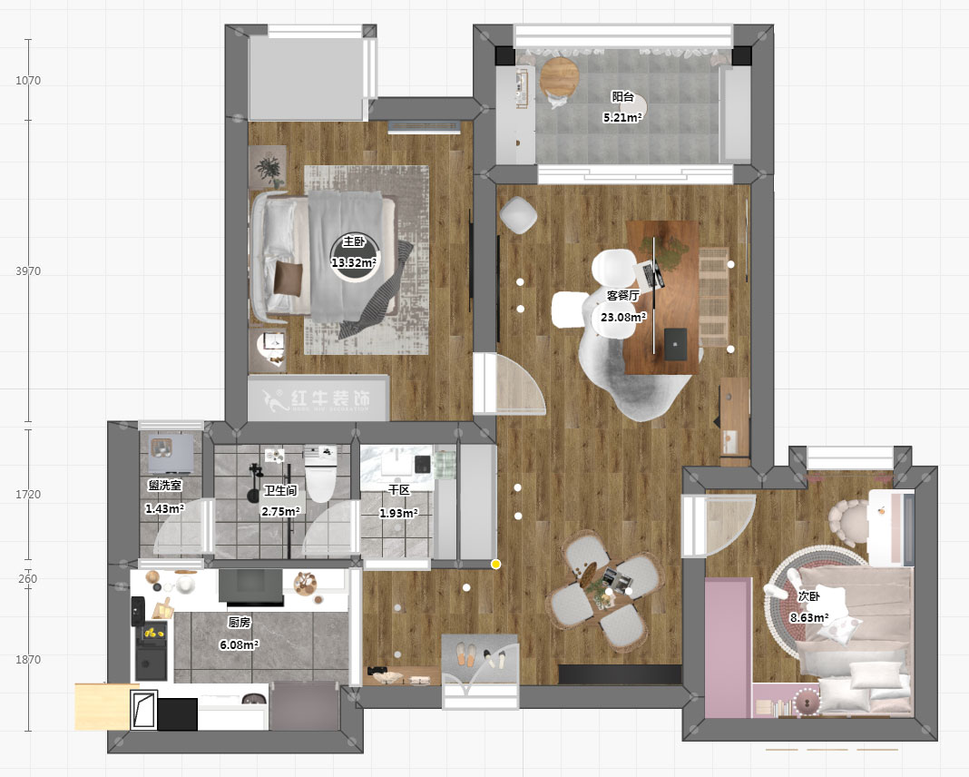 仇美蓉｜金陵灣南區(qū)1-3-502-99㎡-簡(jiǎn)約風(fēng)格｜2室2廳1衛(wèi)｜新房裝修｜定制家｜全包12萬｜00_03平面彩圖