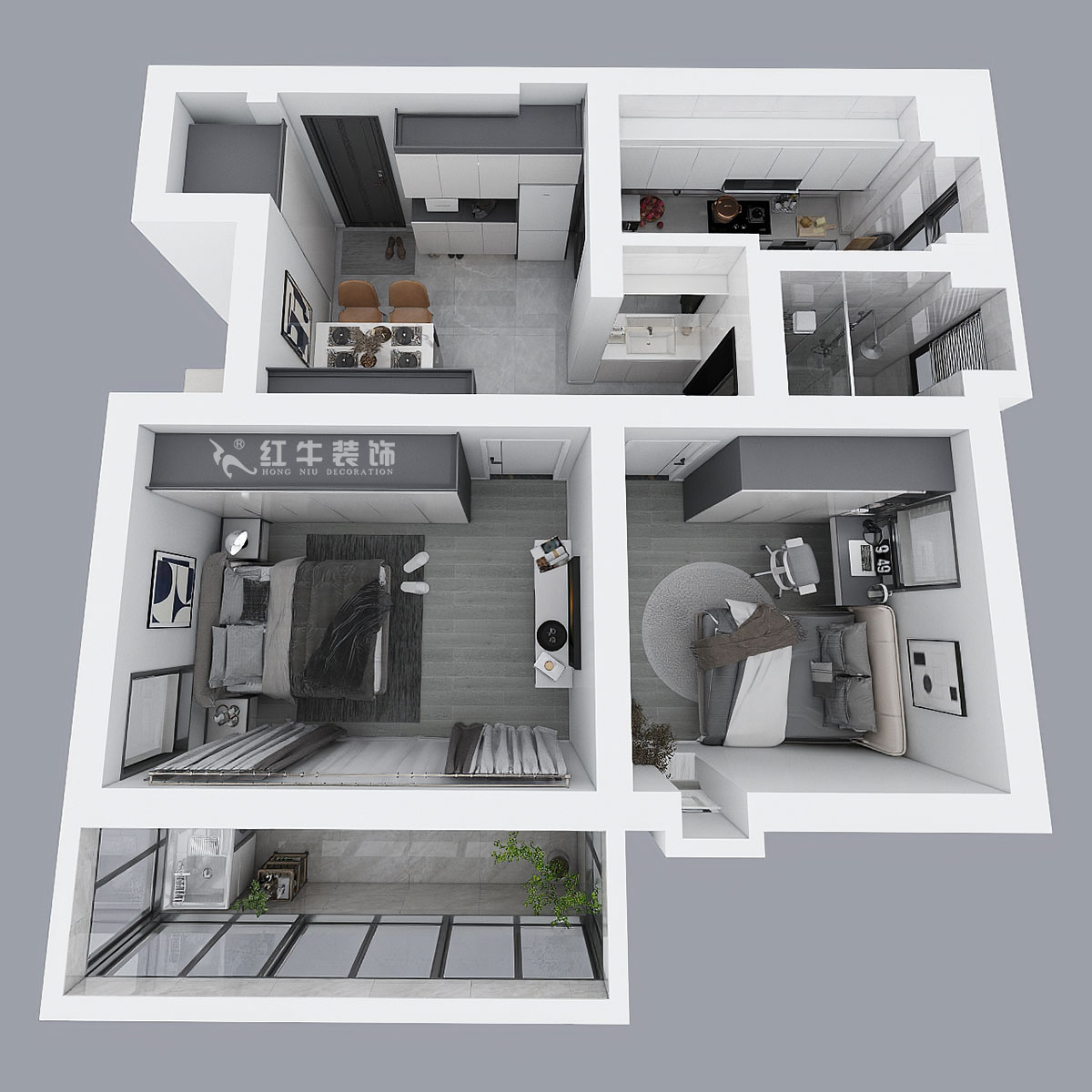 蔣?。珗@路44號(hào)小區(qū)3-204-60㎡-現(xiàn)代簡(jiǎn)約風(fēng)格｜2室1廳1衛(wèi)｜舊房裝修｜定制家｜全包10萬(wàn)｜00_04鳥(niǎo)瞰圖