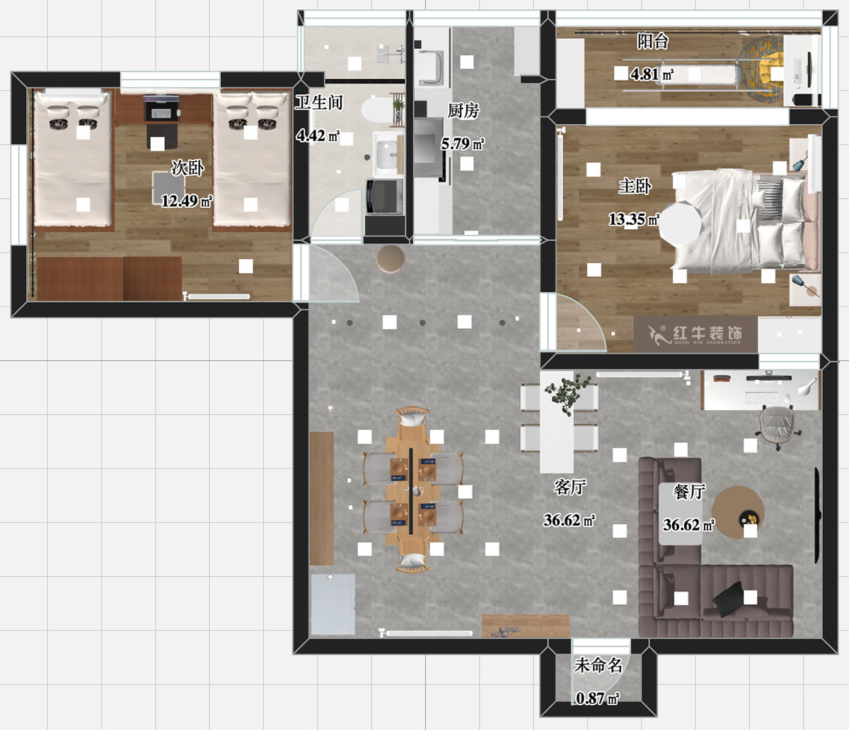 張智猿|申家巷48號706-100㎡-現(xiàn)代風(fēng)格|2室2廳1衛(wèi)|老房裝修|定制家¥94813|全包10萬|00_03平面彩圖