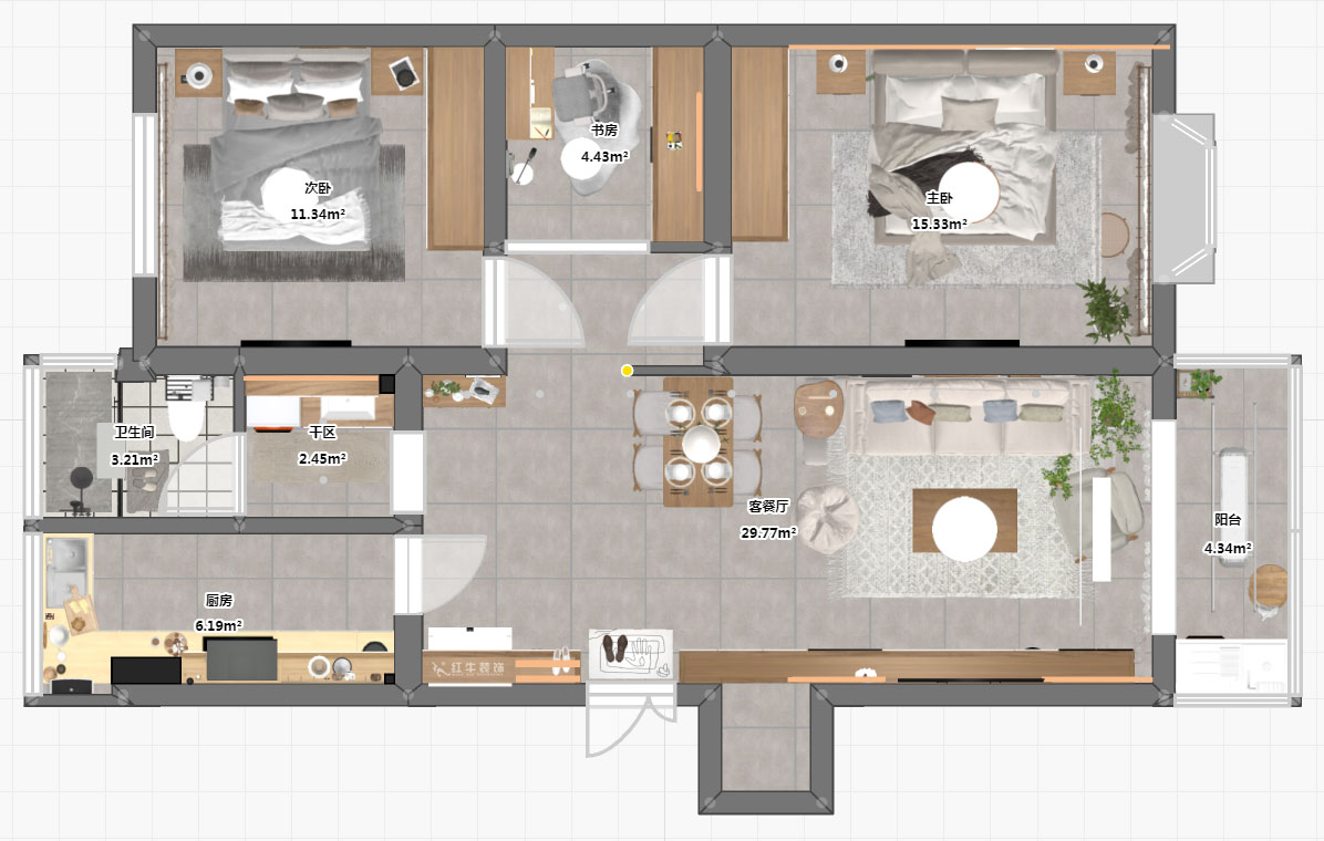 朱彥|華陽佳園華清苑109-201-98㎡-北歐風格|2室2廳1衛(wèi)|老房裝修|定制家|全包12萬|00_03平面彩圖