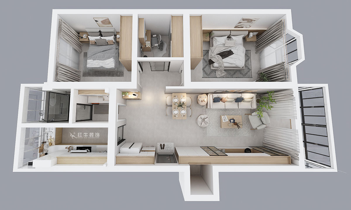 朱彥|華陽佳園華清苑109-201-98㎡-北歐風格|2室2廳1衛(wèi)|老房裝修|定制家|全包12萬|00_04鳥瞰圖