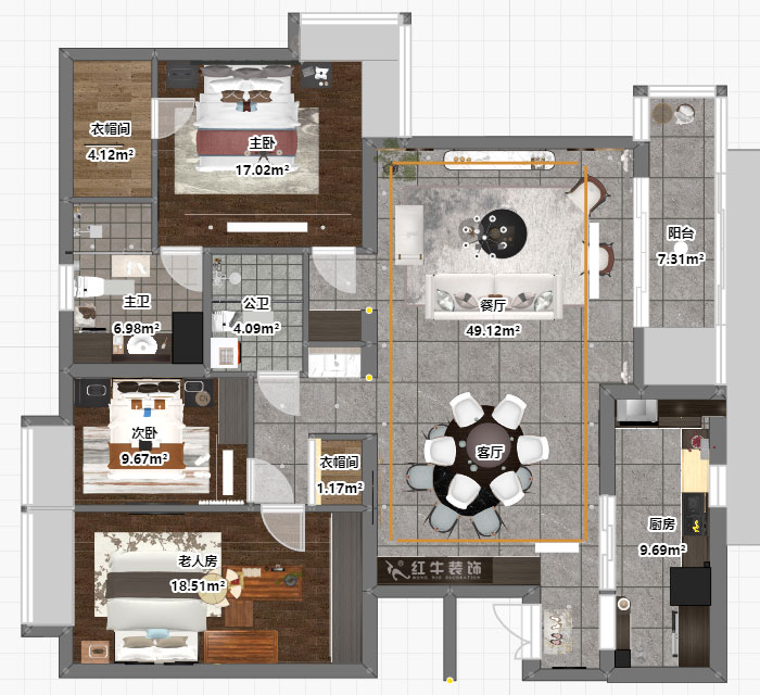 蔣?。┞∶舾?2-1-301-160㎡-中式風格｜3室2廳2衛(wèi)｜舊房裝修｜定制家｜全包22萬｜00_03平面彩圖