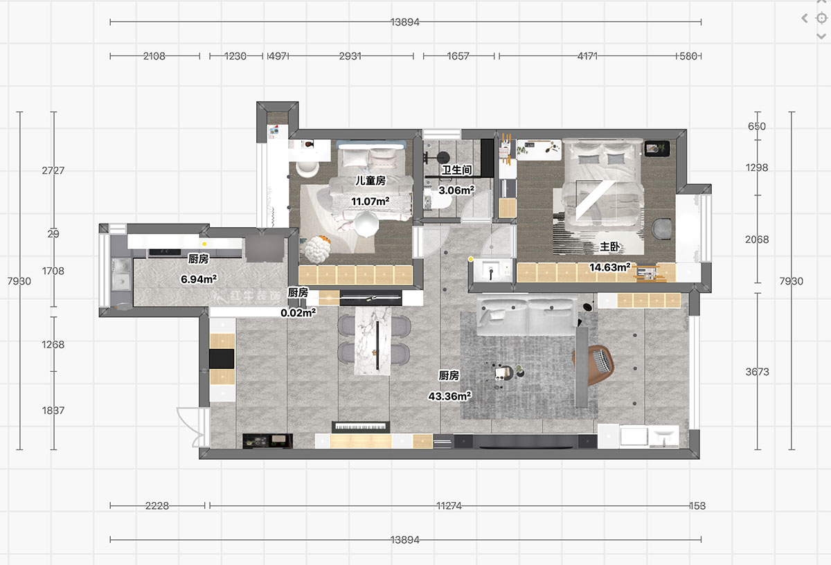 顧娟|中海塞納麗舍東苑9-2-803-105㎡-現(xiàn)代簡約風(fēng)格|2室2廳1衛(wèi)|舊房裝修|定制家|全包14