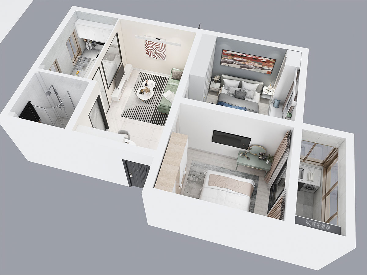 朱明琪|旭光里57-4-407-69㎡-現(xiàn)代簡約風(fēng)格|2室2廳1衛(wèi)|老房翻新|定制家¥113520|全包11萬|00_04鳥瞰圖