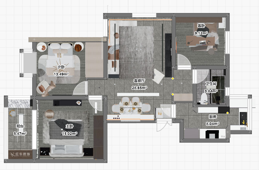 朱明琪|亞都天元居9-1004-113㎡-現(xiàn)代簡約風格|3室1廳1衛(wèi)|老房翻新|定制家¥161800|全包15萬|00_04平面彩圖