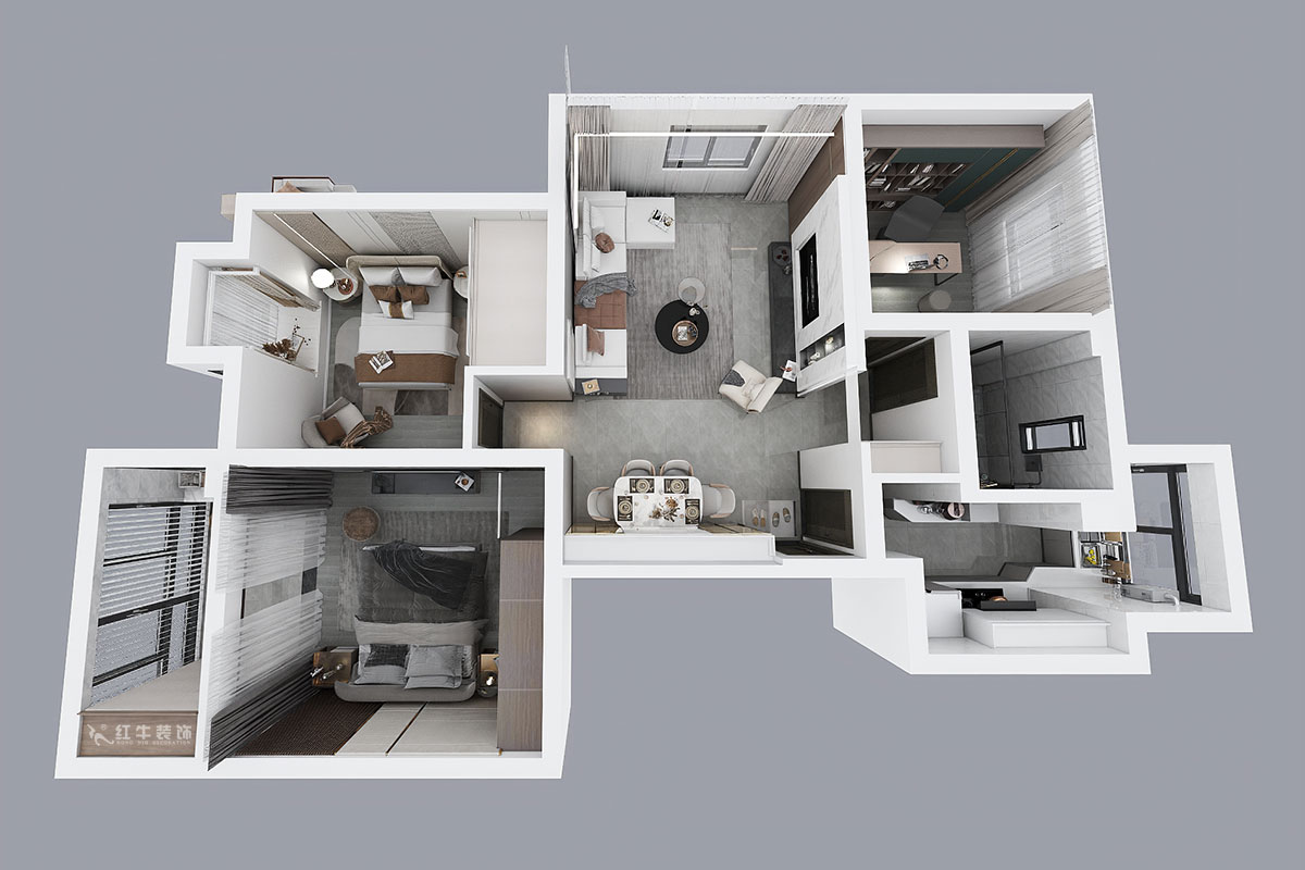 朱明琪|亞都天元居9-1004-113㎡-現(xiàn)代簡約風格|3室1廳1衛(wèi)|老房翻新|定制家¥161800|全包15萬|00_05鳥瞰圖