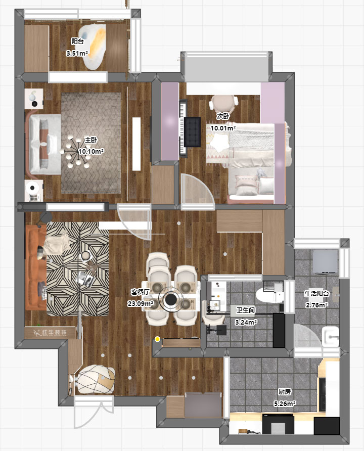 劉曉芳|拉德芳斯12-1303-76㎡-現(xiàn)代風格|2室1廳1衛(wèi)|老房裝修|定制家|全包11
