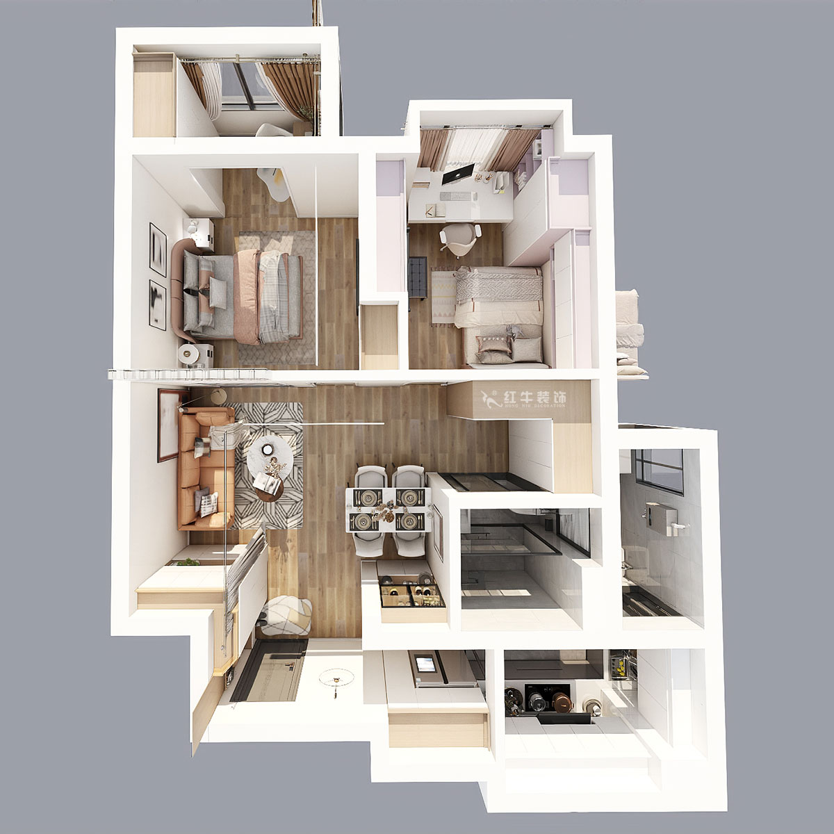 劉曉芳|拉德芳斯12-1303-76㎡-現(xiàn)代風格|2室1廳1衛(wèi)|老房裝修|定制家|全包11