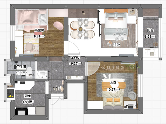 孟憲濤|峨嵋?guī)X12號5-403-64㎡-現(xiàn)代簡約風(fēng)格|3室1廳1衛(wèi)|新房裝修|定制家¥88600|全包10萬|00_03平面彩圖