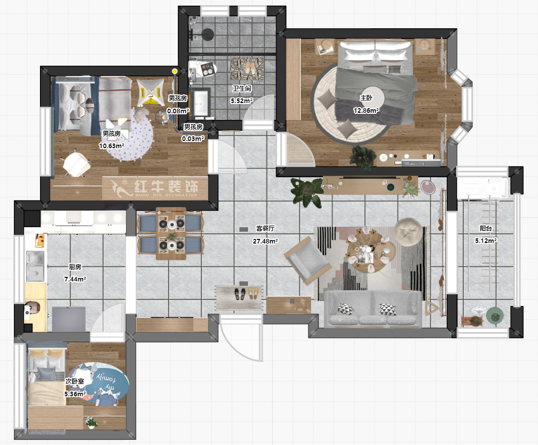 吳波|御水灣花園61-401-90㎡-現(xiàn)代風(fēng)格|2室2廳1衛(wèi)|舊房裝修|定制家¥102861|全包11萬|00_03平面彩圖