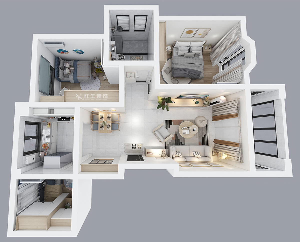 吳波|御水灣花園61-401-90㎡-現(xiàn)代風(fēng)格|2室2廳1衛(wèi)|舊房裝修|定制家¥102861|全包11萬|00_04鳥瞰圖