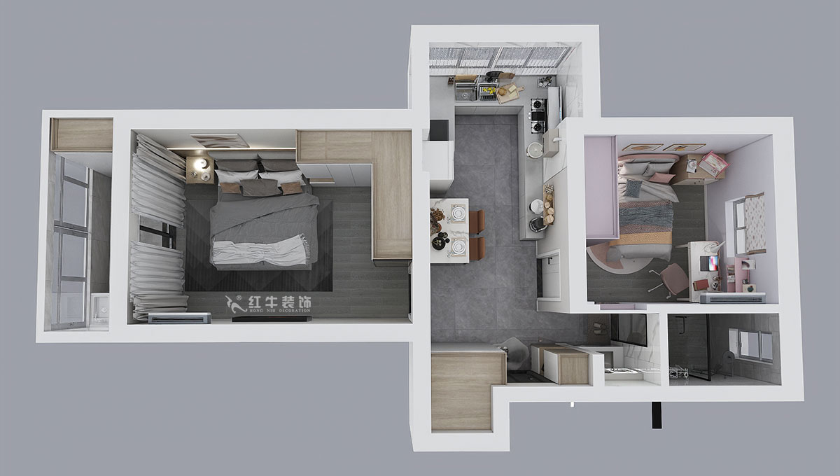 朱明琪|廳后街寧中里2-3-606-57㎡-現(xiàn)代簡約風(fēng)格|2室2廳1衛(wèi)|老房裝修|定制家¥101015|全包10萬|00_05鳥瞰圖