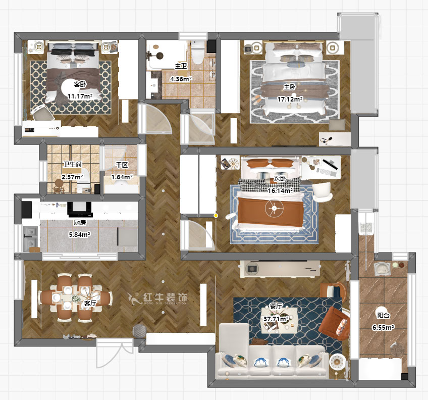 劉萍萍|紫金佳苑11-801-130㎡-簡歐風(fēng)格|4室2廳2衛(wèi)|老房裝修|定制家¥183694|全包18