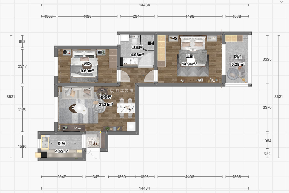 顧娟|逸境南苑3-311-90㎡-現(xiàn)代風格|2室2廳1衛(wèi)|新房裝修|定制家¥121180|全包12