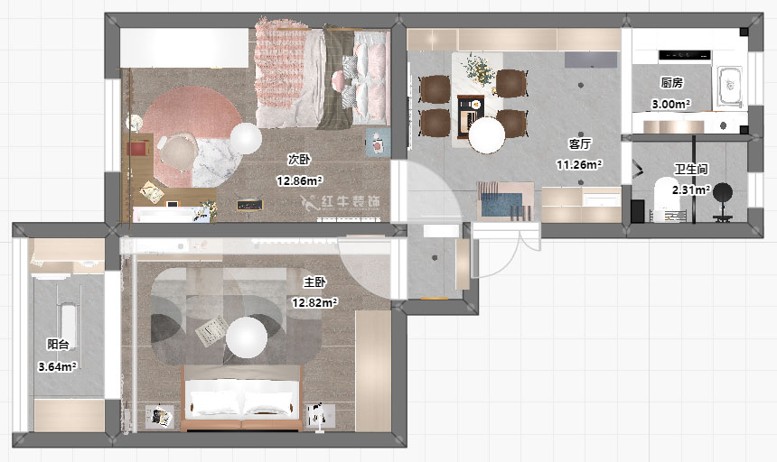 熊浩宇|天津新村28-202-60㎡-現(xiàn)代風(fēng)格|2室1廳1衛(wèi)|老房改造裝修|定制家¥87700|全包10
