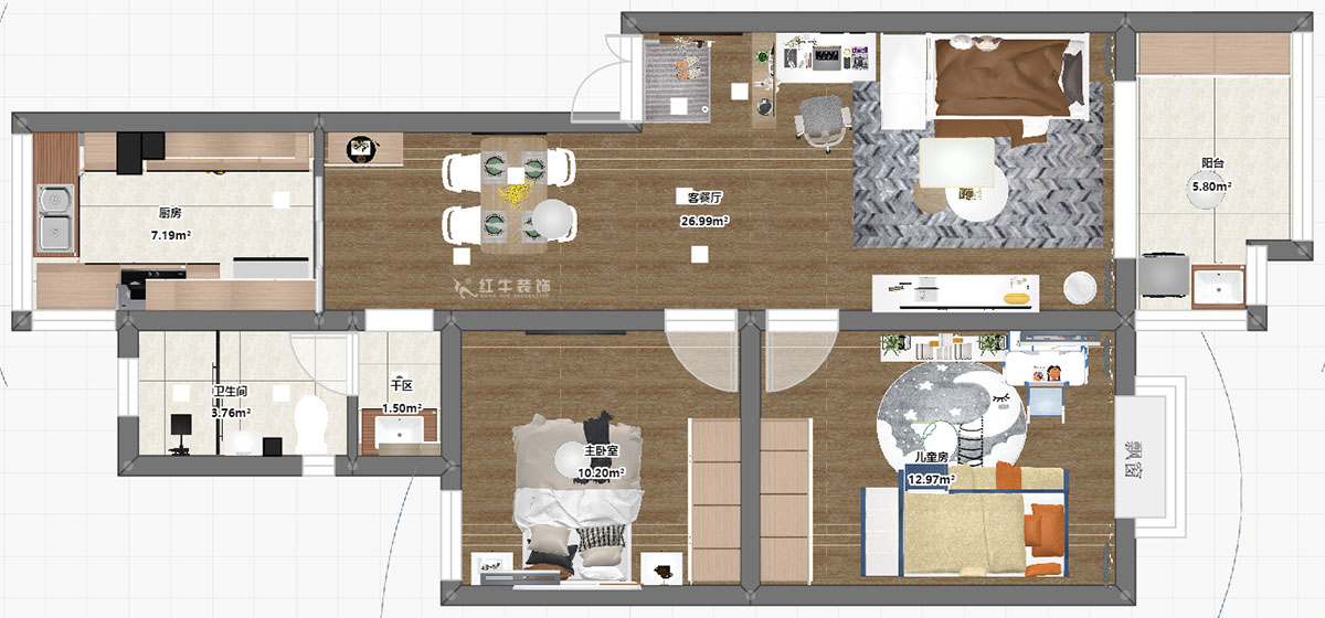 朱彥|廣廈嘉苑8-1-202-85㎡-簡約風(fēng)格|2室2廳1衛(wèi)|老房裝修|定制家|全包12萬|00_03平面彩圖