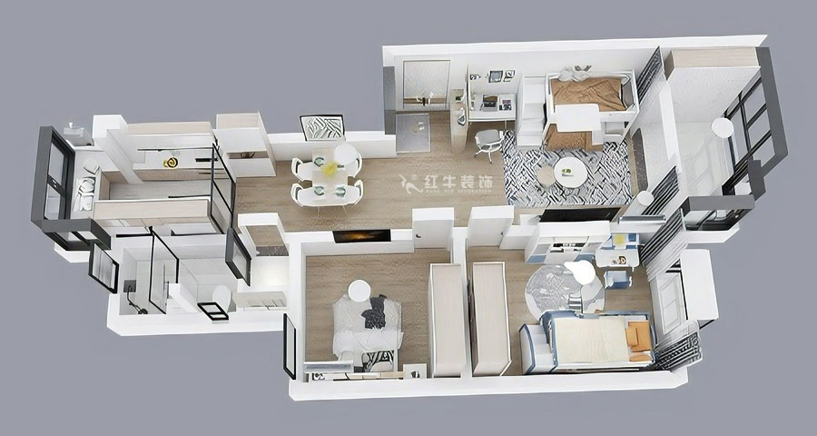 朱彥|廣廈嘉苑8-1-202-85㎡-簡約風(fēng)格|2室2廳1衛(wèi)|老房裝修|定制家|全包12萬|00_04鳥瞰圖半墻