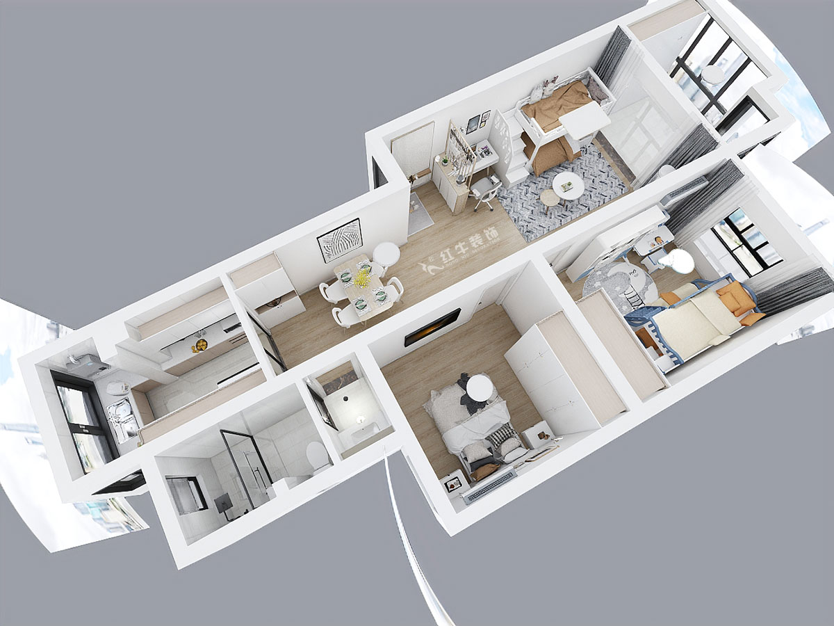 朱彥|廣廈嘉苑8-1-202-85㎡-簡約風(fēng)格|2室2廳1衛(wèi)|老房裝修|定制家|全包12萬|00_05鳥瞰圖全墻
