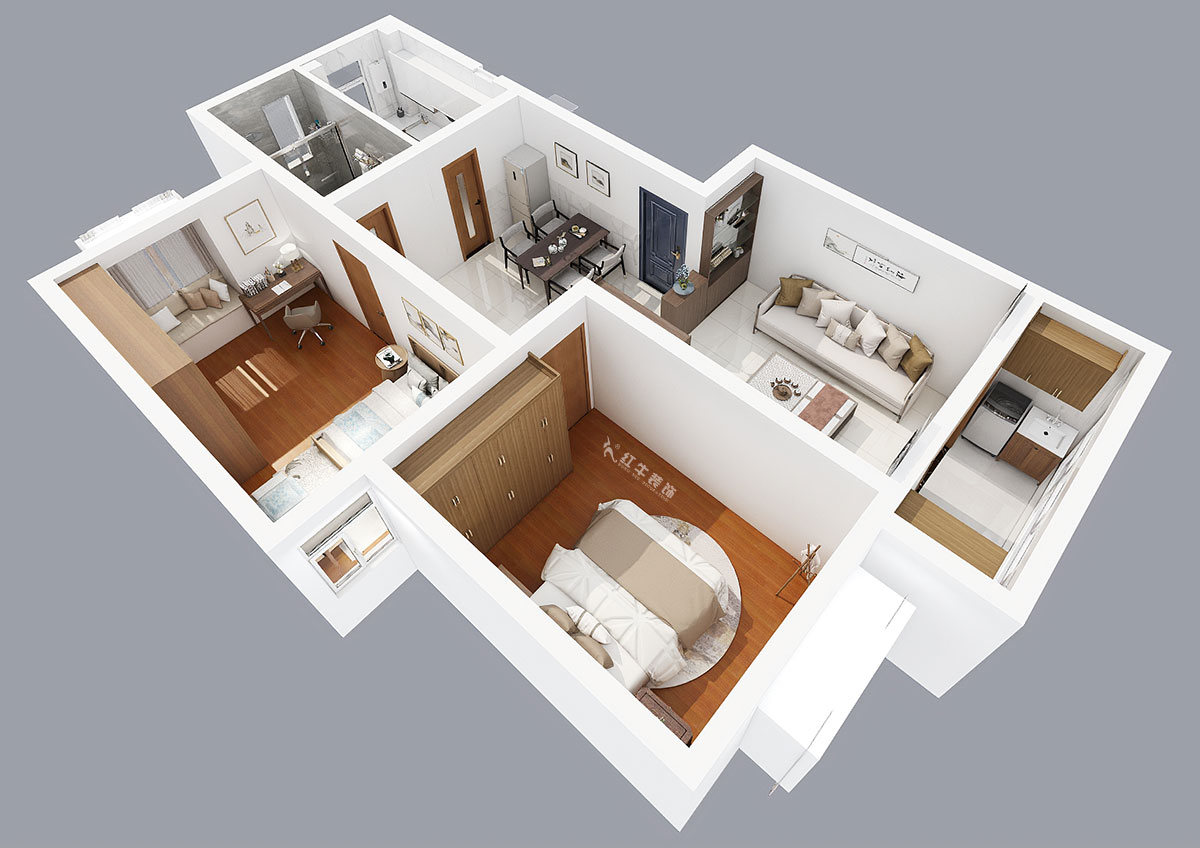 張智猿｜裕順雅苑12-502-96㎡-中式風(fēng)格｜2室1廳1衛(wèi)｜老房裝修｜定制家｜全包9萬｜00_05鳥瞰圖