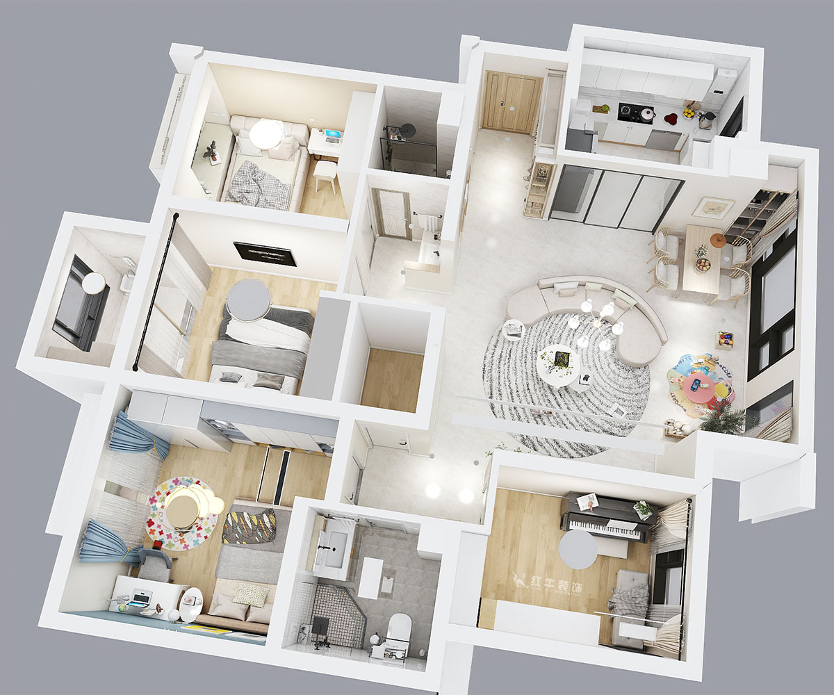 魏利利|萬達茂御湖世家二期7-1905-131㎡-現(xiàn)代簡約風格|4室2廳2衛(wèi)|毛坯房裝修|定制家|全包17萬|00_04鳥瞰圖