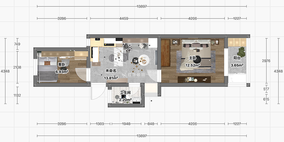顧娟|衛(wèi)崗26號1-306-65㎡-現(xiàn)代風格|2室1廳1衛(wèi)|舊房裝修|定制家|全包11