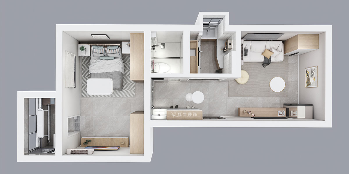 孟憲濤|大光路菜市口1號2-2-205-50㎡-簡約風格|1室1廳1衛(wèi)|老房裝修|定制家|全包9萬|00_04鳥瞰圖