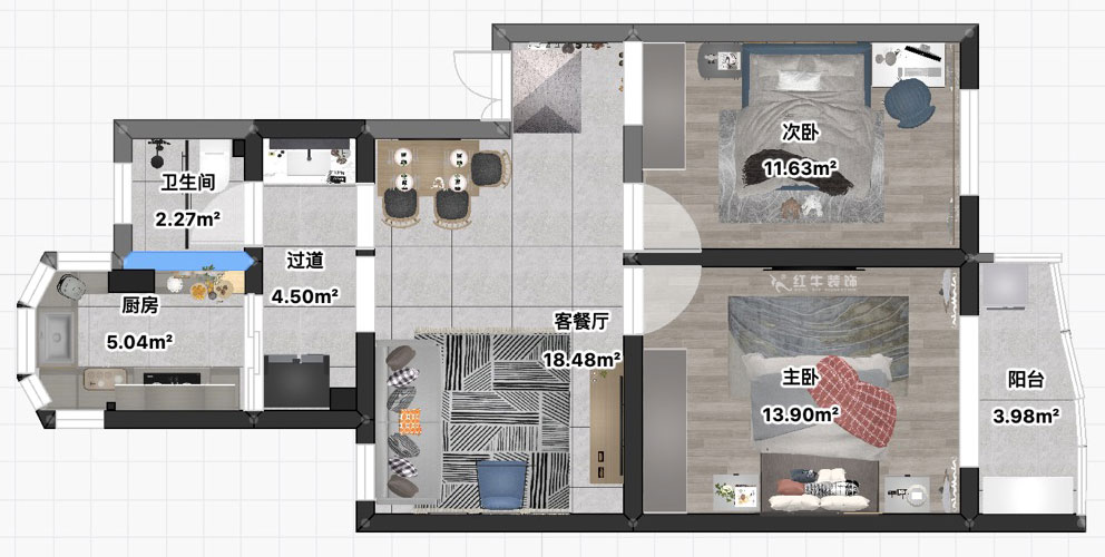 朱彥|彩虹苑8-24-302-76㎡-簡約風格|2室2廳1衛(wèi)|老房裝修|定制家|全包11萬|00_03平面彩圖