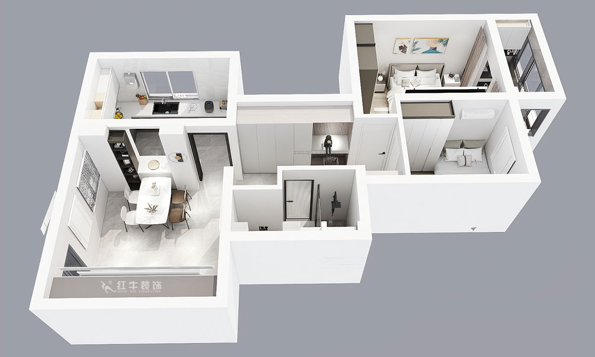 蔣琛｜華保新寓7-912-85㎡-簡約風格｜2室1廳1衛(wèi)｜老房裝修｜定制家｜全包12萬｜00_04鳥瞰圖