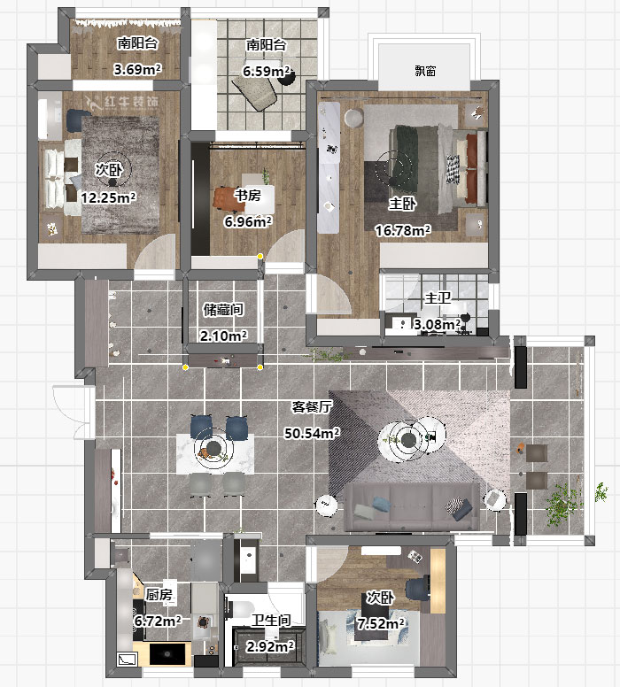 蔣?。欉\(yùn)嘉園18-2-304-140㎡-現(xiàn)代簡約風(fēng)格｜4室2廳2衛(wèi)｜新房裝修｜定制家｜全包22萬｜00_03平面彩圖