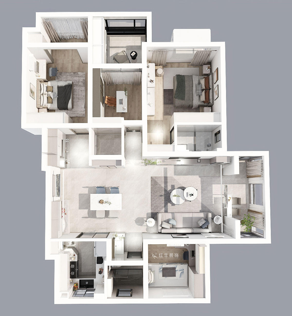 蔣?。欉\(yùn)嘉園18-2-304-140㎡-現(xiàn)代簡約風(fēng)格｜4室2廳2衛(wèi)｜新房裝修｜定制家｜全包22萬｜00_04鳥瞰圖