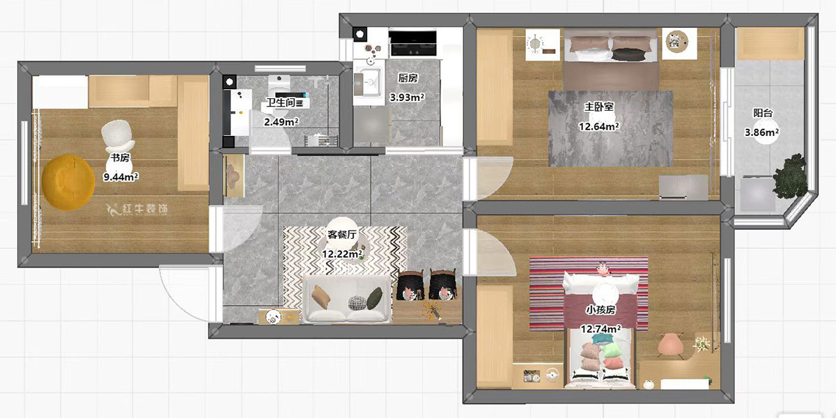 仇美蓉|南苑臺園13-42-501-75㎡-簡約風(fēng)格|3室1廳1衛(wèi)|老房裝修|定制家|全包9