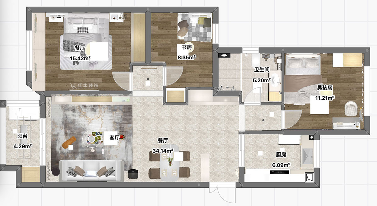 魏利利|楓情水岸23-506-110㎡-現(xiàn)代簡(jiǎn)約風(fēng)格|3室2廳1衛(wèi)|二手房改造|定制家|全包14萬(wàn)|00_04平面彩圖